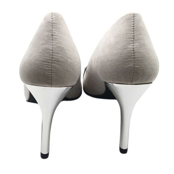 NEW Adrienne Vittadini Nena White/Black/Silver Studded Colorblock 3.5" Heels 8 - Picture 6 of 10